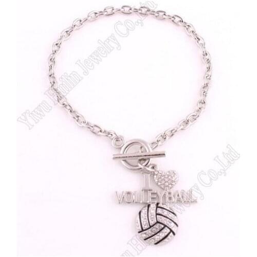 FASHION rhodium plated with sparkling crystals I LOVE VOLLEYBALL charm bracelet