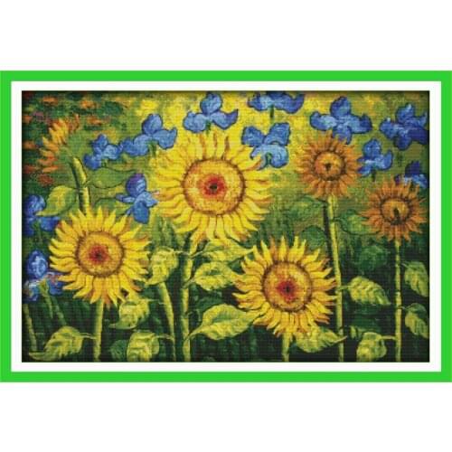 Joy Sunday Sunflower flower counted 14CT Cross Stitch Set Oil painting DMC DIY Cross-stitch Kit Embroidery Needlework Home Decor