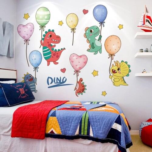 Dinosaurs Animals Wall Stickers DIY Cartoon Balloons Wall Decals for Kids Rooms Baby Bedroom Children Nursery Home Decoration