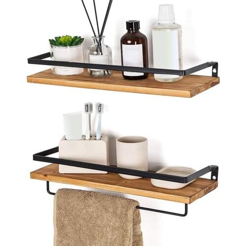 Rustic Wood Wall Storage Shelves Set of 2, Kitchen Bathroom Decorative Floating
