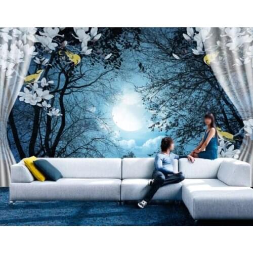 Full moon Printing Ceiling Film trees with moon PVC Stretch Ceiling Film