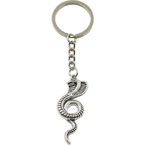 New Fashion Men High Quality Car Keychain DIY Metal Holder Chain Silver Color King Cobra Snake Pendant For Gift