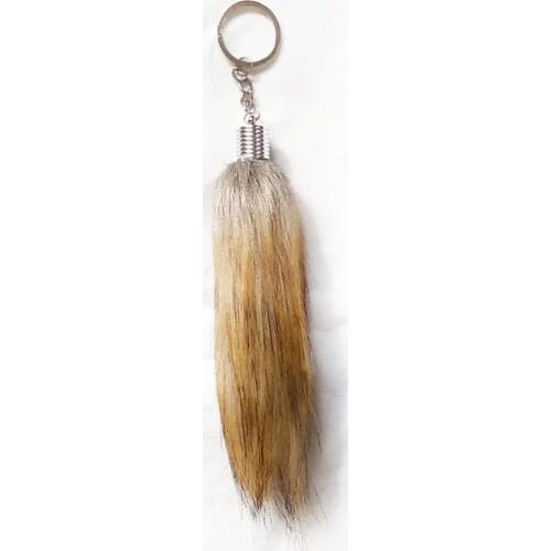 New Style Three Layers Color Faux Fox Fur Tail Design Bag Key Chains Light Brown Bag Key Chains