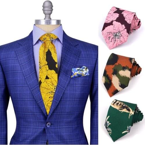 New Yellow Floral Neck Ties For Men Women Casual Suits Groom Tie Gravatas Flower Print Mens Neckties For Party Wedding Men Ties