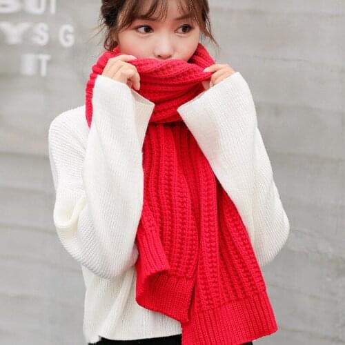New women men scarf Korean wool female student long thick warm knitting winter red yellow black white gray pink scarf