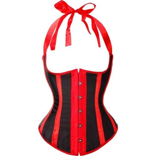 Sexy Striped Halter Corsets and Bustiers Straps Gothic Satin Underbust Corset Tops Plus Size Corselet Overbust Vest Body Shaper