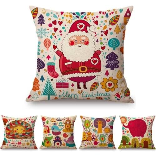 Christmas Decoration Baby Nursery Art Cute Pillow Case Lovely Cartoon Animals Elephant Frog Sun Santa Claus Linen Cushion Cover