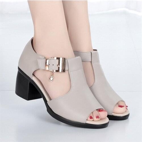 Women Sandals Summer Heel Fashion Sexy Fish Mouth Hollow Roman Sandals Thick With Beaded High Heels Female Sandalsfgb5