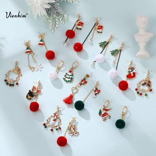 Vienkim Christmas Earrings For Women Charm Long Earrings For Girls Paired Xmas Female Jewelry Hook Short Earing Paired Xmas
