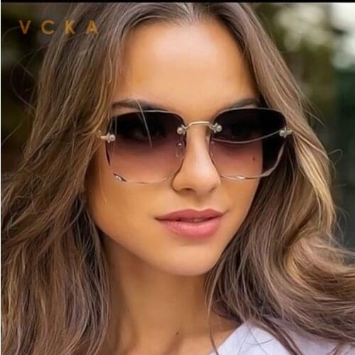 VCKA 2021 Square Rimless Sunglasses Women Brand Designer Summer Glasses Fashion Sun glasses For Men UV400 Shades Oculos