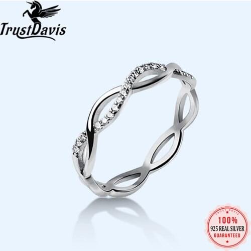 Trustdavis Minimalist 925 Sterling Silver Fashion Sweet Hollow Infinite CZ Finger Ring For Women Wedding Party Jewelry DA1089