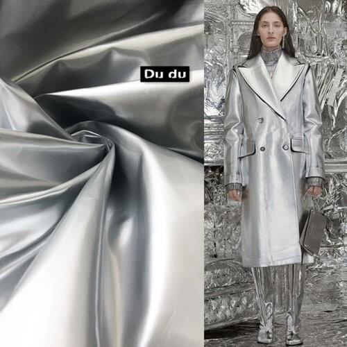 50*145cm Mirror leather Garment accessories gray leather Laser Dust coat Fabric Stage designer fabric DIY