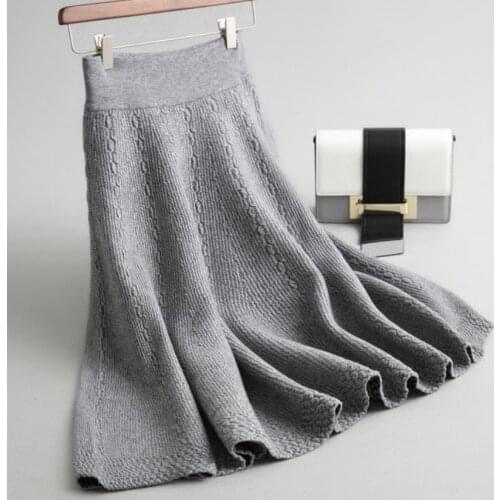 Knitted Skirts Women 2021 Autumn Winter New Casual Elastic High Waist Skirt Female Elegant a-line skirt