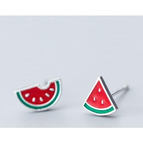 Pure 925 Sterling Silver Stud Earrings for Women Cute Korea Style Watermelon Shape Fine Jewelry Gift Girls