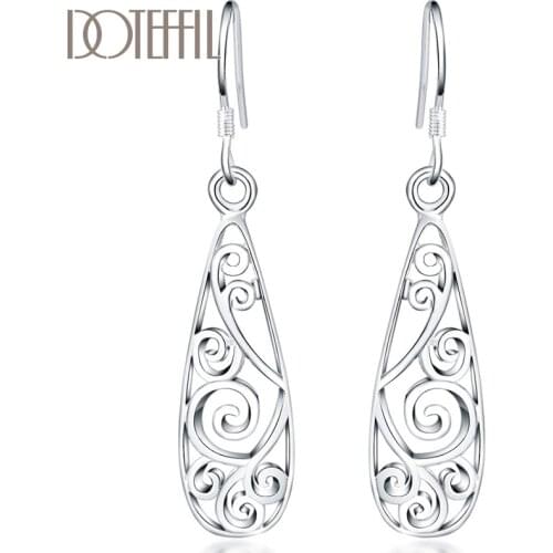 DOTEFFIL 925 Sterling Silver Retro Geometric Drop Earring For Women Lady Wedding Engagement Party Fashion Jewelry