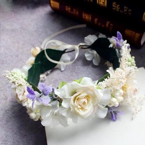 Womens Flower Wreath Crown Lady Girls Festival Wedding Party Headband Garlands Ribbon Hairband Decoration