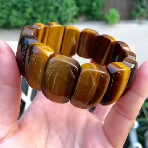 Top Quality Natural Yellow Tiger Eye Bracelets Stretch 18x11mm Crystal Women Men Rectangle Beads Bracelet Bangle AAAAA