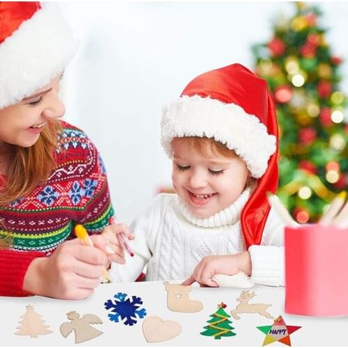 1Set Christmas Ornament Wooden Hanging Pendants Star Xmas Tree Bell Christmas Decorations for Home