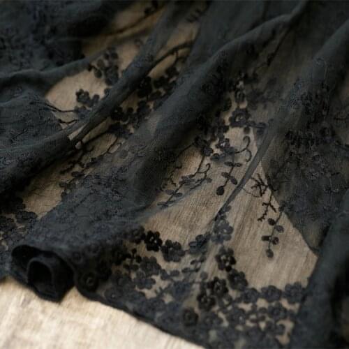 135cm wide 1meter/lot Black Mesh Small Flower 3D Embroidery Lace Fabric Soft Dress Skirt Tshirt Accessory X445