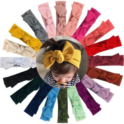 20Pcs Solid Bunny Ears Elastic Hair Bows Headbands Knotbow Turban Head Wrap Girls Rabbit Hairbands Kids New Fashion Accessories
