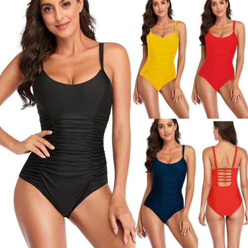 2021 Sexy One Piece Swimsuit Women Plus Size Push Up Monokini Pleated High Waist Beachwear Halter Bathing Suit