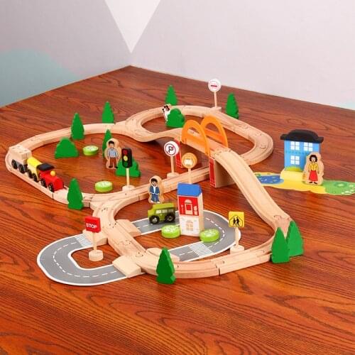 78 pieces of wooden train track toys compatible with wooden BRIO train track childrens complete set of educational toys