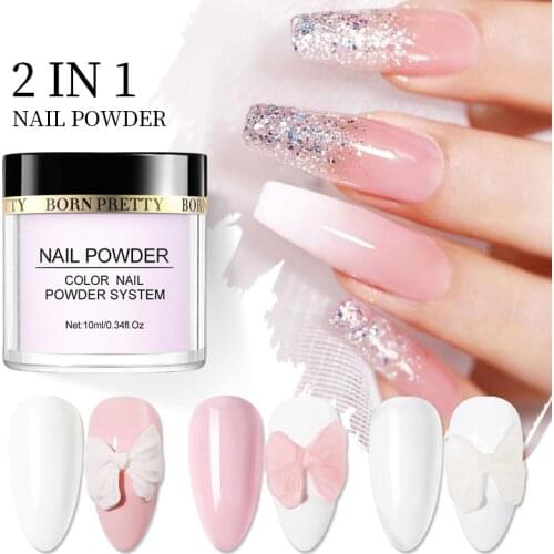 BORN PRETTY Acrylic Powder For Nails Extension Clear White Pink Flower Carving Dust Power Manicure Nail Art Decoration Glitter