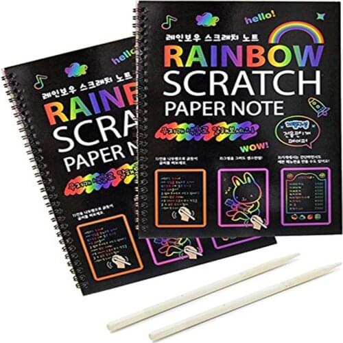 19*26cm Black Large Magic Color Rainbow Scratch Paper Note Book DIY Drawing Toys Scraping Painting Kid Doodle Educational Books