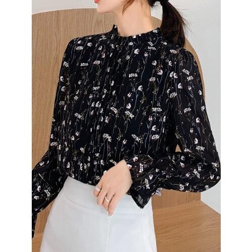Autumn Long Sleeve Black Print Chiffon Blouse Shirt Women Blouses Blusas Mujer De Moda 2021 Blouse Women Top Female Blusa B753