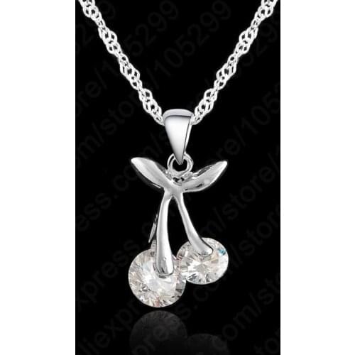 Top Quality Cubic Zirconia Pendant Neckalce 925 Sterling Silver Chain Necklace Cherry Shaped Pendant Wedding Jewelry