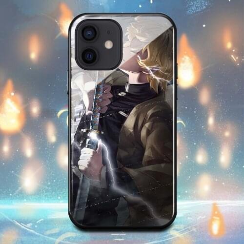 Demon Slayer Agatsuma Zenitsu Phone Case For Iphone X XR XS Max 11 11Pro 12Mini 12Pro 6 6s 7 8 Plus Tempered glass shell Cover