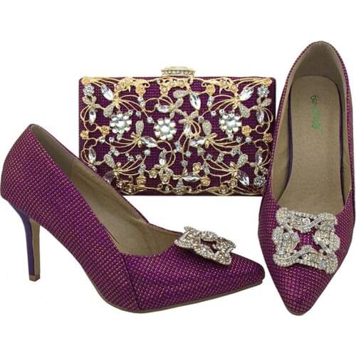 Color Purple Italian Shoes with Matching Bags African Shoes and Matching Bags Italian Nigerian Women Super high heel BL003