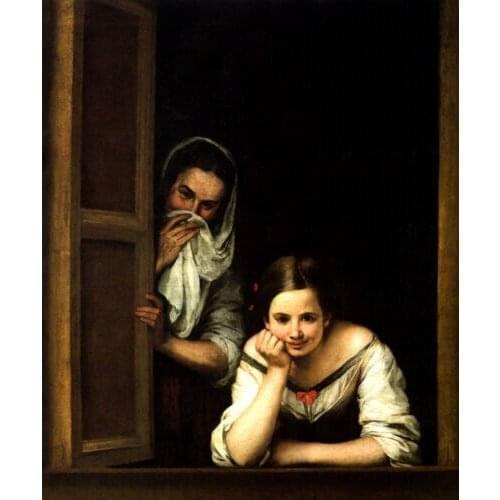 TWO WOMEN AT A WINDOW 1655 SPANISH PAINTING Art Film Print Silk Poster Home Wall Decor 24x36inch