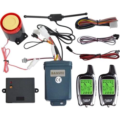 BANVIE OEM SPY 2-Way Motorcycle Motorbike Security Burglar Alarm System with Remote Engine Start Stop, Two LCD transmitters