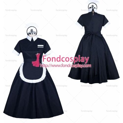 Fondcosplay adult sexy cross dressing sissy maid long French black Cotton lockable dress apron Tailor-made[G3894]