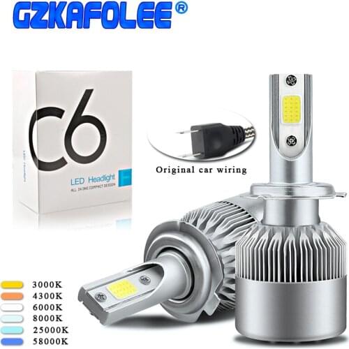 GZKAFOLEE 2PCS H7 LED H4 H1 H3 H8 H9 H11 H13 H16 Auto C6 Car Headlight Bulb HB1 HB2 Car Styling 6000K 4300K 8000K auto fog light