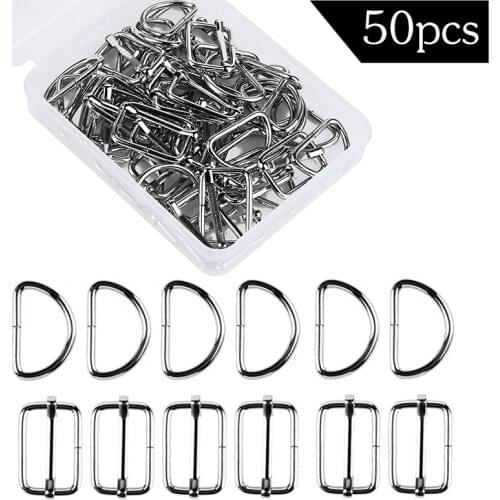 KAOBUY 25 PCS D Shape Rings + 25 PCS Metal Rectangle Adjuster Triglides Slides Buckle For Handbag Keychain Purse