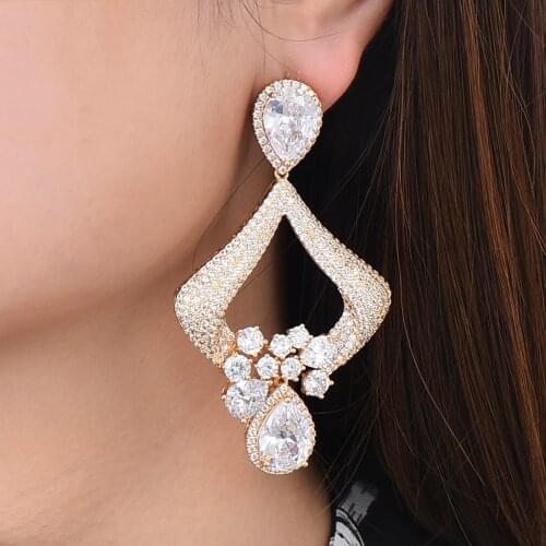 LARRAURI 2020 Cubic Zirconia Big Pendant Wedding Dangle Drop Earrings Fashion Jewelry New Luxury Circle Round Earrings For Women