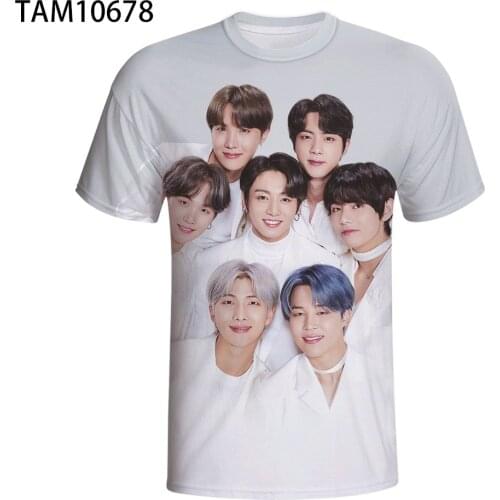 Summer Mens Short Sleeve T-Shirt Korean Youth Group Bulletproof Youth League 3D Street Trend Childrens Cuty Personality Top