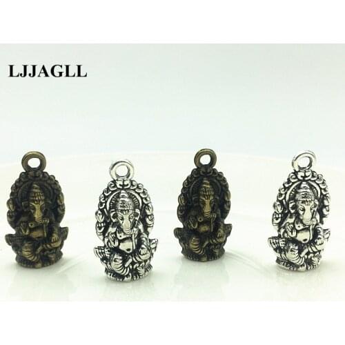 LJJAGLL 15pcs/lot 14*26mm Zinc Alloy Vintage Religion Buddha Charm Pendant Silver Thailand Ganesha Charms Jewelry Finding AZJ001