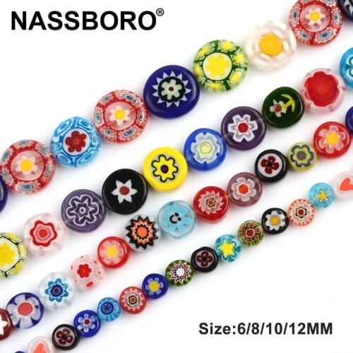 Multicolor Flat Round Flower Pattern Lampwork Beads Charms Glass Beads Glazed Spacer Bead DIY Jewelry Making Bracelet Necklace