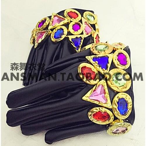 Male Mens New Fashion Gd Male Dj Baroque Handmade Jewel Court Leather Gloves Singer Costumes Clothing