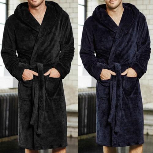 Mens Fall Long Sleepwear Flannel Robes Shawl Collar Fleece Bathrobe Spa Pajamas