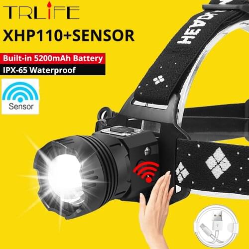 8000lumens XHP110 Powerful Led Headlight 5200mAh XHP99 Sensor Headlamp Rechargeable Induction Head Lamp Flashlight for Fishing