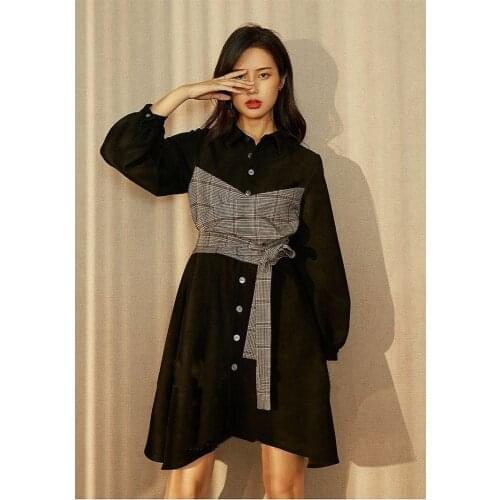 2020 new built-in dress womens spring and autumn French retro skirt temperament Korean waist shirt skirt