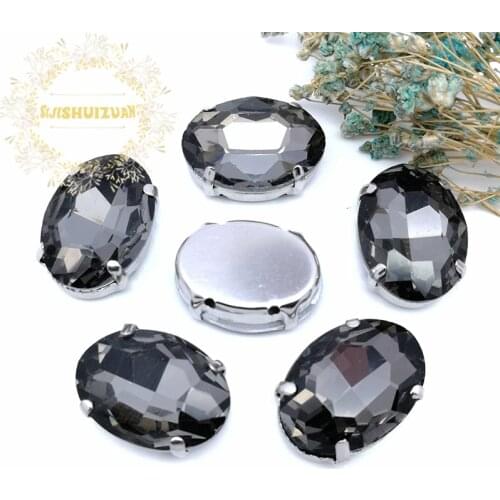New! Gray Crystal Glass Sew-on OVAL Rhinestones with Claw DIY Dresses and Clothes13*18 10*14 8*10 18*25 20*30 6*8