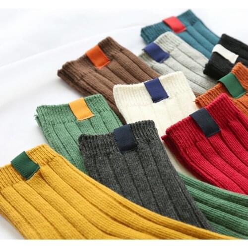 New Retro Harajuku Women Girl Crew Loose Socks Classic Winter Pure Color In Tube Korean White