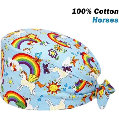 Wholesale Scrub Hat 100% Cotton Anime Printing Adjustable Nursing Cap Beauty Salon Pet Shop Lab Working Accessories Scrubs Hats