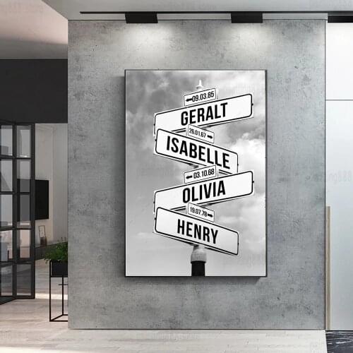 Personalized Intersection Street Sign 2-4 Names/Dates Canvas Painting Wall Art Custom Gifts For Family Street Sign Home Decor