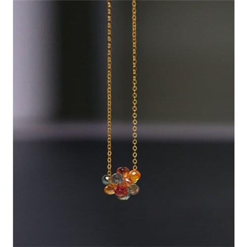 DAIMI Color Hydrangea Sapphire Lulutong Pendant Female Genuine Yellow 18K Gold Necklace
